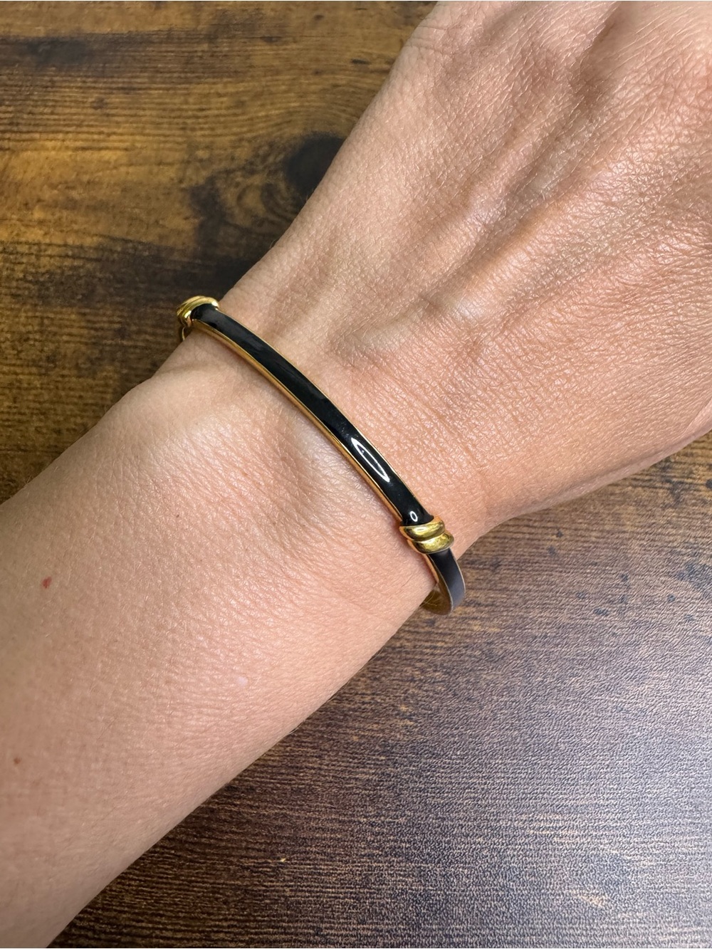 Monet Black Enamel Gold Plated Skinny Bangle Bracelet 8.25”